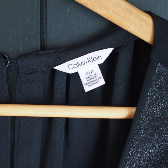 Calvin Klein | Black w Silver Metallic Shimmer, Mixed Media Top - Picture 2 of 8